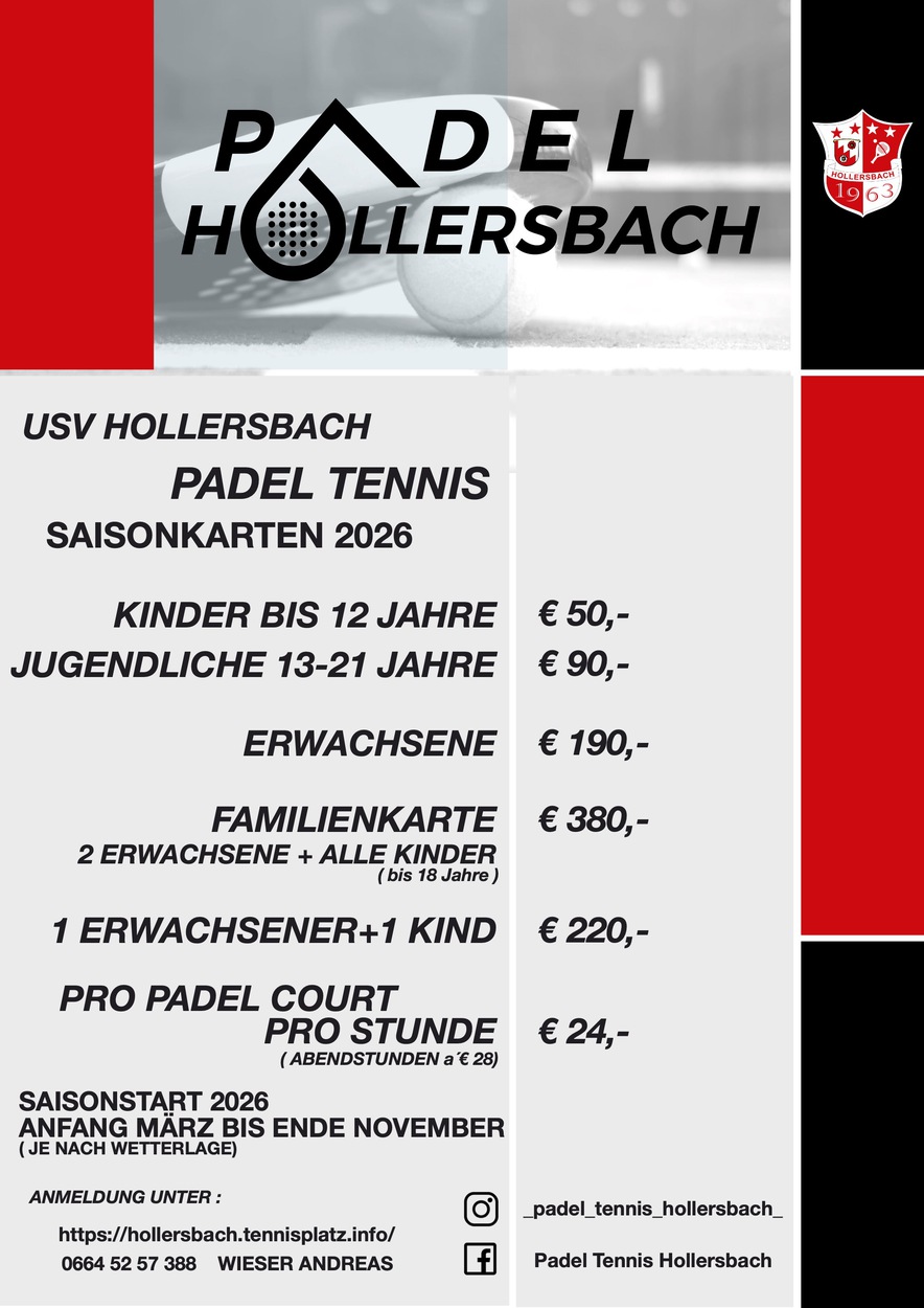 Preise Padel Tennis Saisonkarte 2026